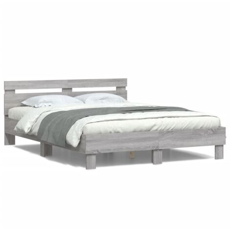 Cadre de lit avec tête de lit et LED sonoma gris 140x200