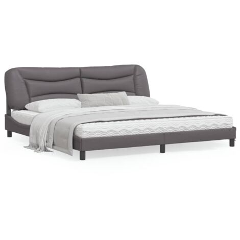 Cadre de lit avec tête de lit Gris 200x200 Similicuir
