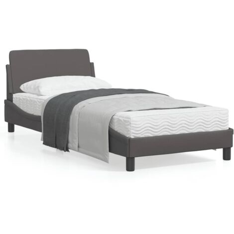 Cadre de lit avec tête de lit Gris 90x200 Similicuir