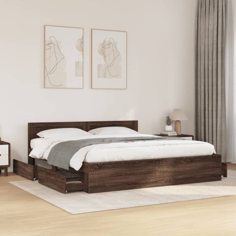 Vidaxl - Cadre de lit tête de lit sans matelas chêne marron 200x200 cm