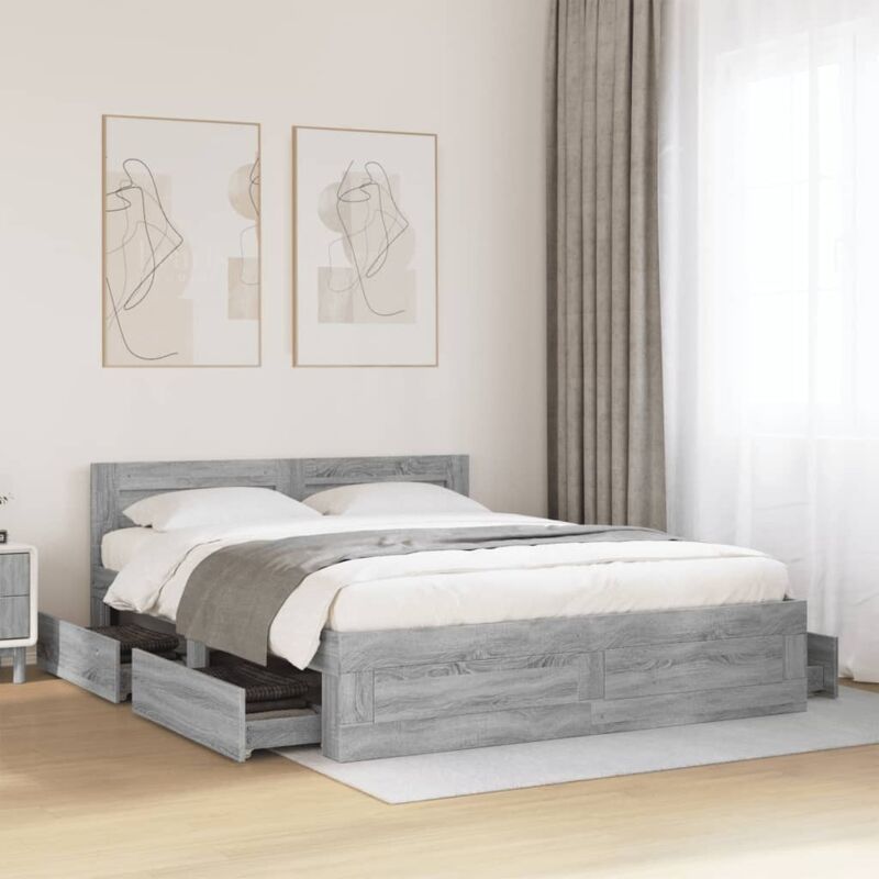 Cadre de lit et tête de lit sans matelas sonoma gris 160x200 cm Vidaxl