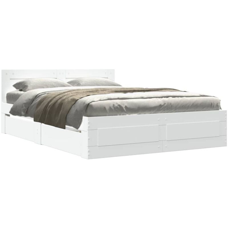 Cadre de lit avec tête de lit blanc 140x200cm bois d'ingénierie - Vidaxl