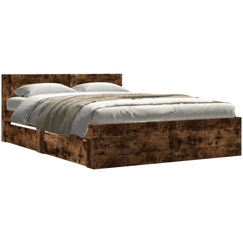 Cadre de lit avec tête de lit chêne fumé 140x190 cm