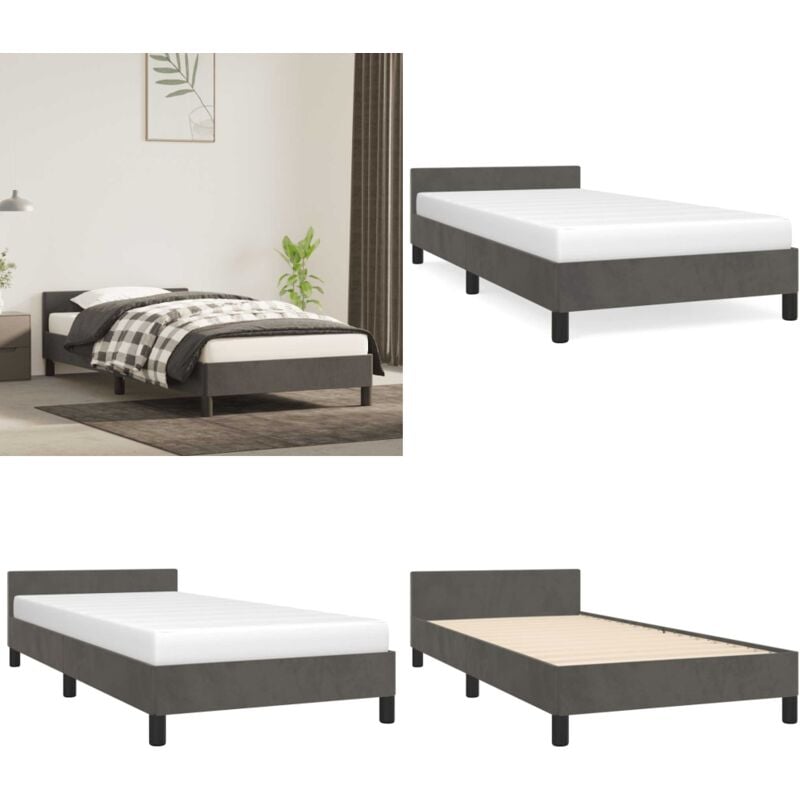 Cadre de lit sans matelas gris foncé 90x190 cm velours - Cadre De Lit - Lit Double - Lit Velours - Literie - Meuble Chambre - Home & Living