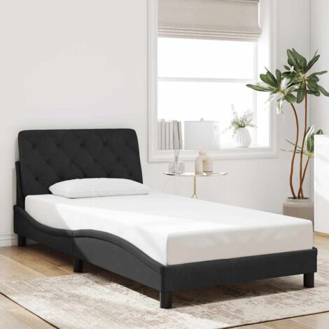 Cadre de lit avec tête de lit intégrée en velours noir 100x200 cm pour matelas de 15 cm