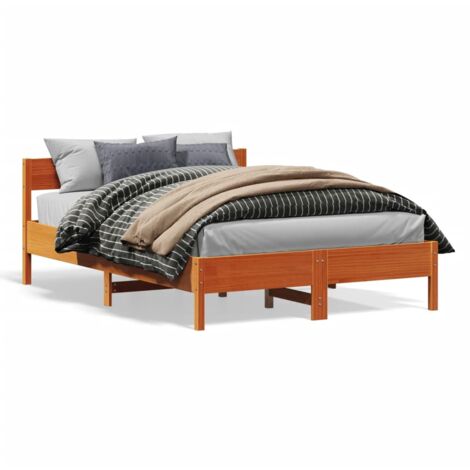 Cadre de lit avec tête de lit marron 140x190 bois de pin