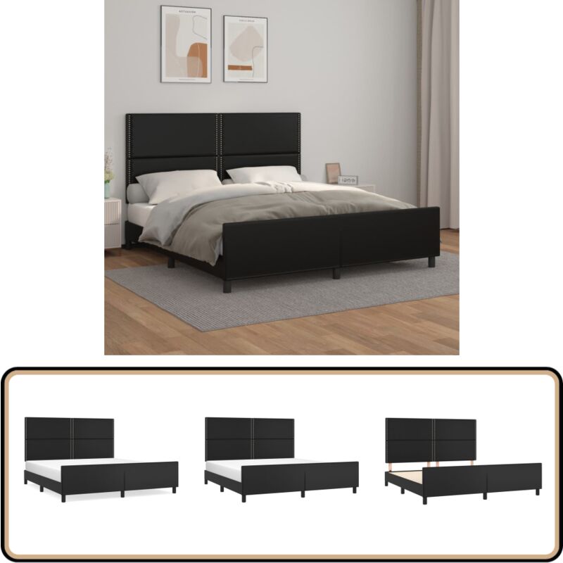 Cadre de lit avec tête de lit Noir 180x200 cm Similicuir - Cadre De Lit - Lit Double - Tête De Lit Ajustable - Similicuir - Meuble Chambre à Coucher