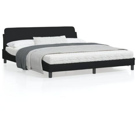 Cadre de lit avec tête de lit Noir 180x200 Tissu