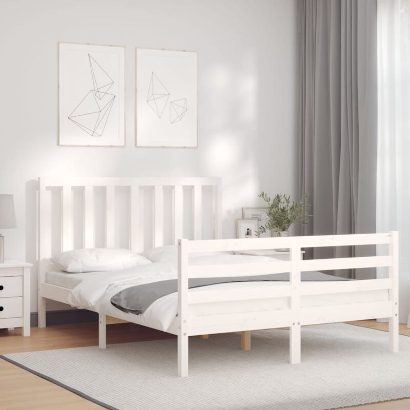 Vidaxl - Cadre de lit avec tête de lit blanc 140x190 cm bois massif