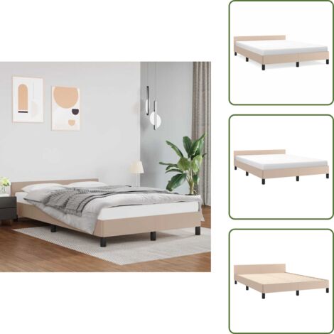 Cadre de lit avec tête de lit sans matelas cappuccino 140x190cm - Cadre De Lit - Lit Double - Lit Capitonné - Tête De Lit - Meuble Chambre