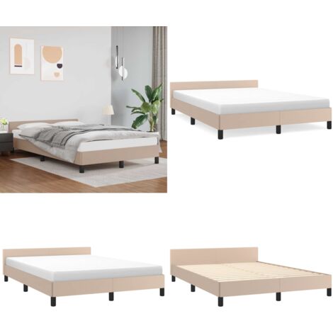 Cadre de lit avec tête de lit sans matelas cappuccino 140x200cm - Cadre De Lit - Lit Double - Lit Capitonné - Tête De Lit - Meuble Chambre - Home & Living