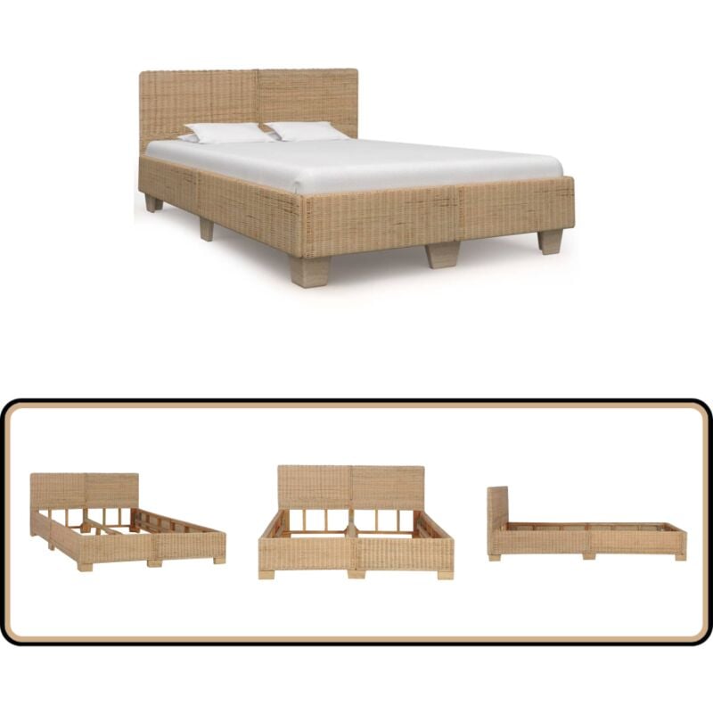 Cadre de lit avec tête de lit sans matelas rotin véritable - Lit Rotin - Lit Moderne - Lit Double - Cadre Lit - Lit Design
