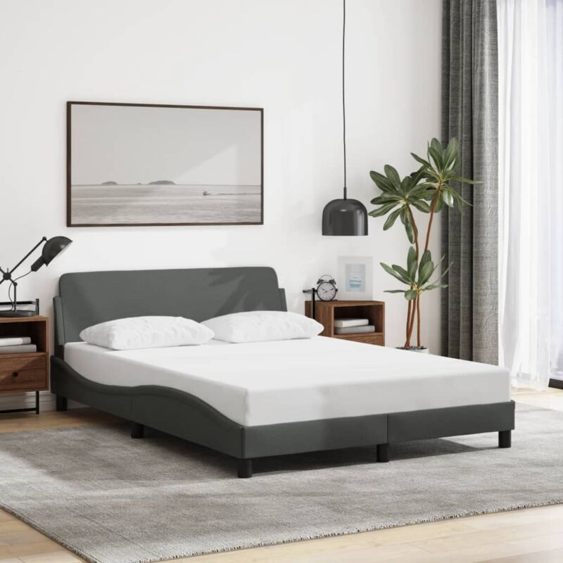 Vidaxl - Cadre de lit sans matelas gris foncé 140x190 cm tissu