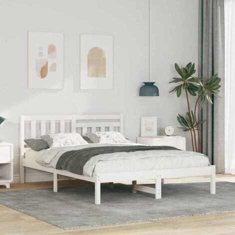 Cadre de lit avec tête de lit-Structure de lit avec panneau de lit Blanc 135 x 190 cm Pin massif 239076