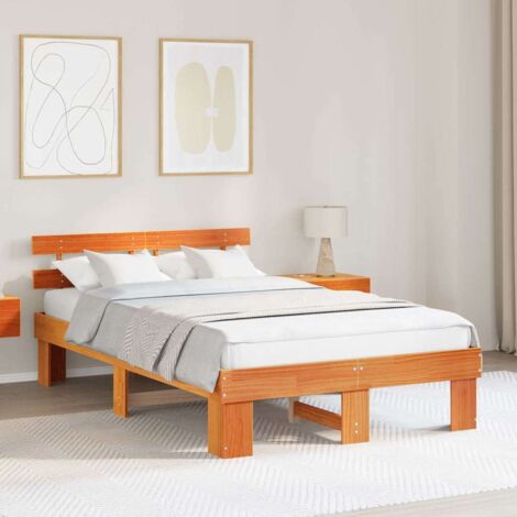 Cadre de lit avec tête de lit-Structure de lit avec panneau de lit Brun cire 140 x 190 cm Pin massif 736488
