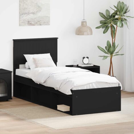 Cadre de lit avec tête de lit-Structure de lit avec panneau de lit Noir 75 x 190 cm Pin massif 446340