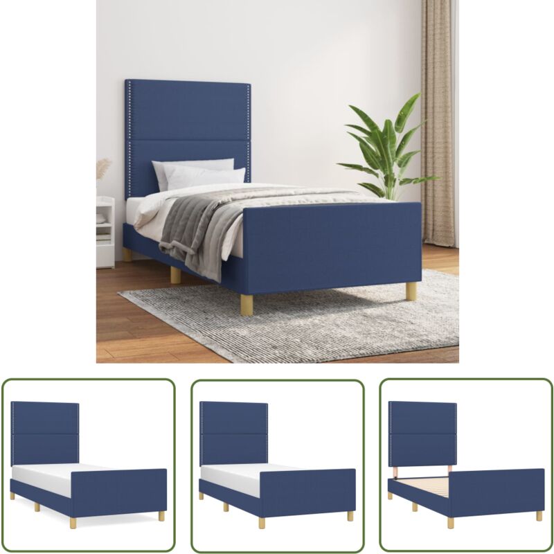The Living Store Cadre de lit sans matelas bleu 100x200 cm tissu - Cadre De Lit - Lit Avec Têted'appui - Literie - Meubles De Chambre - Meuble Design