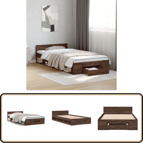 Cadre de lit avec tiroir sans matelas chêne marron 75x190 cm - Cadre De Lit - Lit Double - Meuble Chambre - Rangement Sous Lit - Tiroir Lit