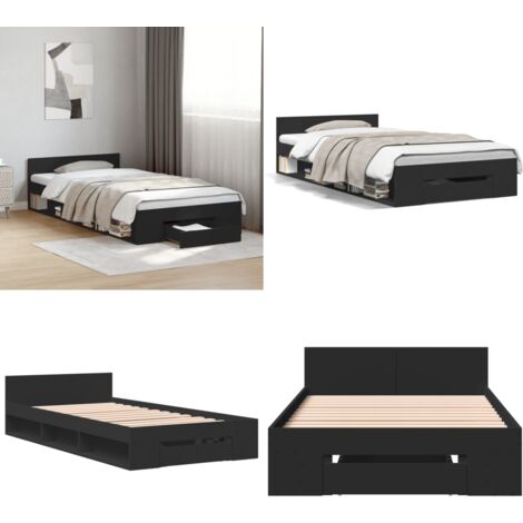 Cadre de lit avec tiroir sans matelas noir 90x190 cm - Cadre De Lit - Lit Double - Meuble Chambre - Rangement Sous Lit - Design Moderne - Home & Living