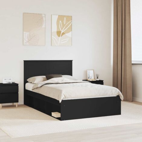 Cadre de lit avec tiroir-Structure de lit avec rangement Noir 135 x 190 cm Bois de pin massif