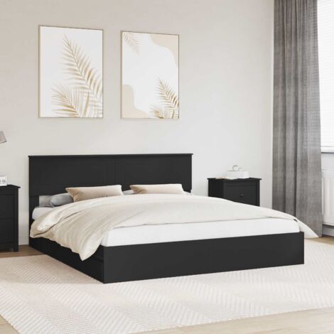 Cadre de lit avec tiroir-Structure de lit avec rangement Noir 200 x 200 cm Bois d'ingénierie 499707