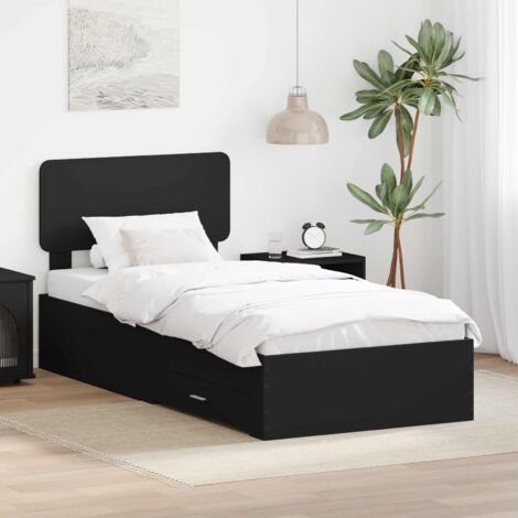 Cadre de lit avec tiroir-Structure de lit avec rangement Noir 75 x 190 cm Bois d'ingénierie 537275