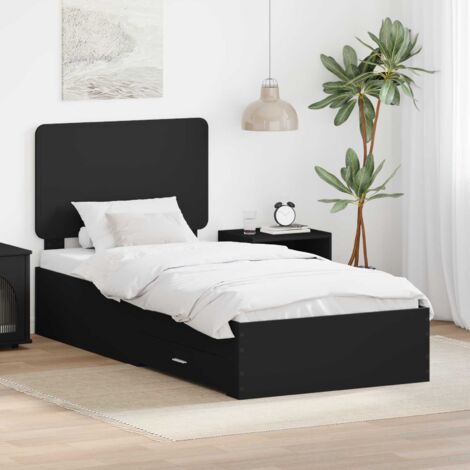 Cadre de lit avec tiroir-Structure de lit avec rangement Noir 75 x 190 cm Bois d'ingénierie 562971