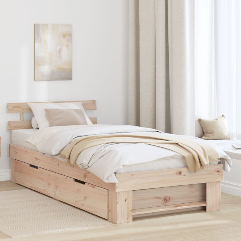 Cadre de lit avec tiroir Marron 75 x 190 cm Bois massif en pin Vidaxl