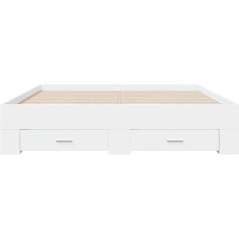 Cadre de lit avec tiroirs blanc 140x200 bois d'ingénierie