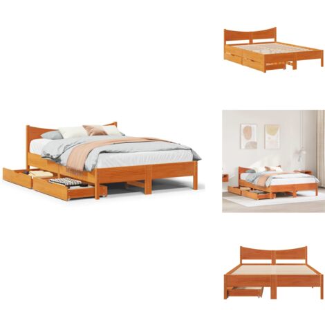 Cadre de lit avec tiroirs cire marron 150x200cm bois pin massif - Cadre De Lit - Cadres De Lit - Sommier - Meuble De Chambre À Coucher