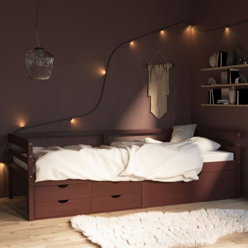 Cadre de lit avec rangement sans matelas marron foncé 90x200 cm Vidaxl