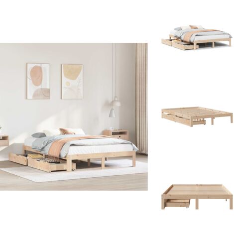 Cadre de lit avec tiroirs sans matelas 140x190 cm - Cadre De Lit - Cadres De Lit - Sommier - Meuble De Chambre À Coucher