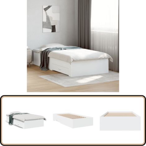 Cadre de lit avec tiroirs sans matelas blanc 100x200 cm - Cadre De Lit - Lit Double - Meuble De Chambre - Rangement Sous Lit - Design Moderne