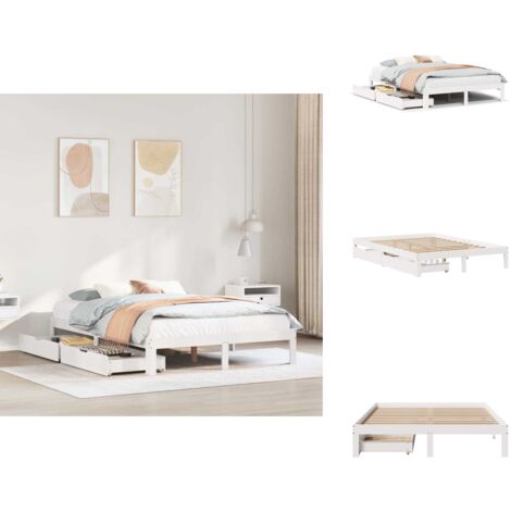 Cadre de lit avec tiroirs sans matelas blanc 150x200 cm - Cadre De Lit - Cadres De Lit - Sommier - Meuble De Chambre À Coucher