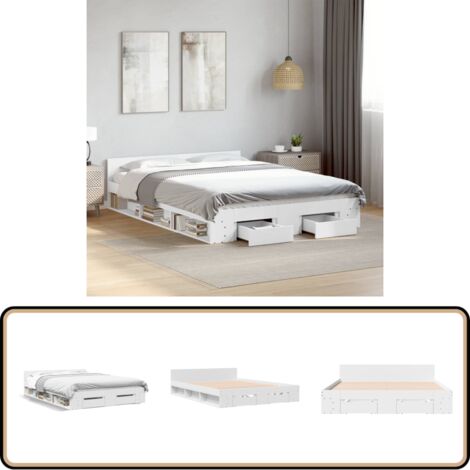 Cadre de lit avec tiroirs sans matelas blanc 150x200 cm - Cadre De Lit - Lit Double - Lit Avec Tiroirs - Meuble De Chambre - Rangement Sous Lit