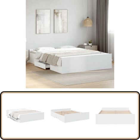 Cadre de lit avec tiroirs sans matelas blanc 160x200 cm - Cadre De Lit - Lit Double - Lit Avec Tiroirs - Meuble De Chambre - Literie