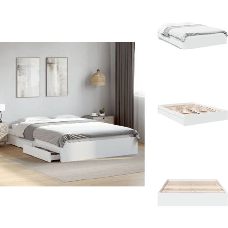 Cadre de lit avec tiroirs sans matelas blanc 160x200 cm - Cadre De Lit - Lit Double - Lit Avec Tiroirs - Meuble De Chambre - Rangement Sous Lit