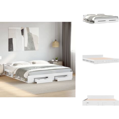 Cadre de lit avec tiroirs sans matelas blanc 180x200 cm - Cadre De Lit - Lit Double - Lit Avec Tiroirs - Meuble De Chambre - Rangement Sous Lit