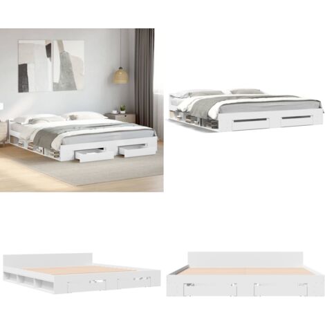 Cadre de lit avec tiroirs sans matelas blanc 180x200 cm - Cadre De Lit - Lit Double - Lit Avec Tiroirs - Meuble De Chambre - Rangement Sous Lit - Home & Living