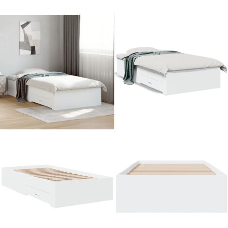 Cadre de lit avec tiroirs sans matelas blanc 90x190 cm - Cadre De Lit - Lit Double - Meuble De Chambre - Rangement Sous Lit - Design Moderne - Home & Living