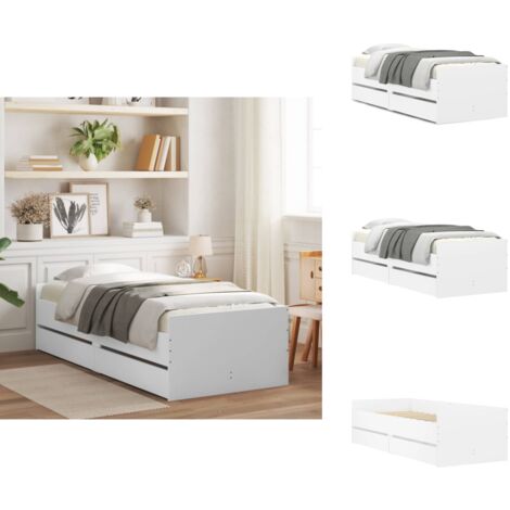 Cadre de lit avec tiroirs sans matelas blanc 90x190 cm - Cadre De Lit - Lit Simple - Lit Avec Tiroirs - Meuble De Chambre - Rangement Sous Lit