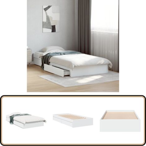 Cadre de lit avec tiroirs sans matelas blanc 90x200 cm - Cadre De Lit - Lit Double - Meuble De Chambre - Rangement Sous Lit - Design Moderne