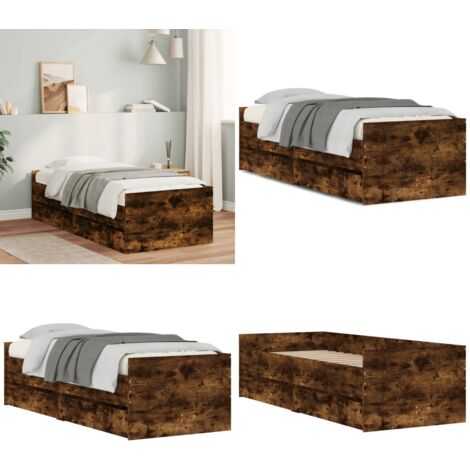 Cadre de lit avec tiroirs sans matelas chêne fumé 100x200 cm - Cadre De Lit - Lit Double - Meuble De Chambre - Rangement Sous Lit - Design Moderne - Home & Living