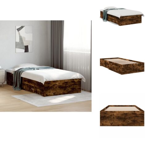 Cadre de lit avec tiroirs sans matelas chêne fumé 100x200 cm - Cadre De Lit - Lit Double - Meuble De Chambre - Rangement Sous Lit - Tiroir De Lit