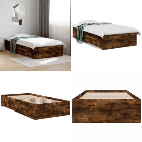 Cadre de lit avec tiroirs sans matelas chêne fumé 100x200 cm - Cadre De Lit - Lit Double - Meuble De Chambre - Rangement Sous Lit - Tiroir De Lit - Home & Living