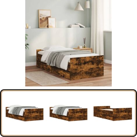 Cadre de lit avec tiroirs sans matelas chêne fumé 100x200 cm - Cadre De Lit - Lit Double - Meuble De Chambre - Rangement Sous Lit - Tiroir Intégré
