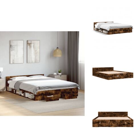 Cadre de lit avec tiroirs sans matelas chêne fumé 120x200 cm - Cadre De Lit - Lit Double - Lit Avec Tiroirs - Meuble De Chambre - Rangement Sous Lit