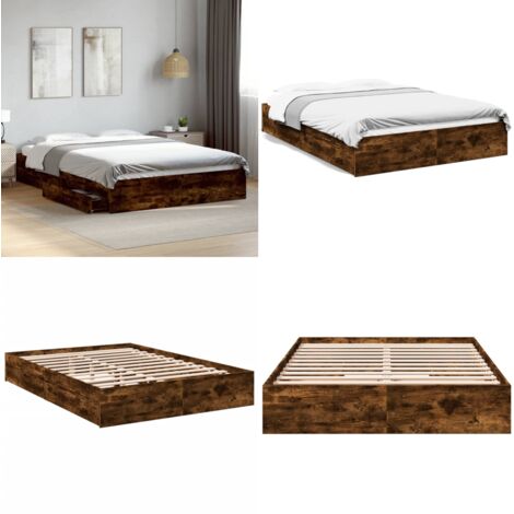 Cadre de lit avec tiroirs sans matelas chêne fumé 160x200 cm - Cadre De Lit - Lit Double - Lit Avec Tiroirs - Meuble De Chambre - Rangement Sous Lit - Home & Living