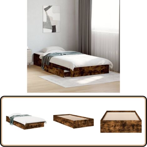 Cadre de lit avec tiroirs sans matelas chêne fumé 75x190 cm - Cadre De Lit - Lit Double - Meuble Chambre - Rangement Sous Lit - Design Moderne