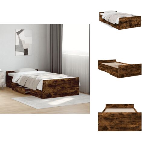 Cadre de lit avec tiroirs sans matelas chêne fumé 75x190 cm - Cadre De Lit - Lit Double - Meuble Chambre - Rangement Sous Lit - Design Moderne